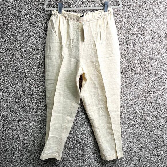 Eileen Fisher Pants Women’s Small Butter Pale Yellow Linen Stripe Textured Slim - Picture 1 of 7